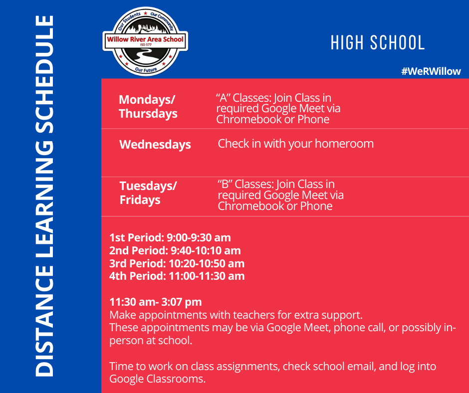 High School Distance Learning Schedule